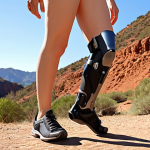 Image 1 Prompt:** A person confidently walking outdoors with a cutting-edge bionic leg, seamlessly integrated and designed for ultimate user comfort. The prosthetic showcases sleek, lightweight materials like carbon fiber and titanium, with an ergonomic design that appears as a natural extension of the body. The person's posture is fluid and natural, exuding a sense of freedom and empowerment. Warm, natural lighting, high detail, realistic, vibrant colors.