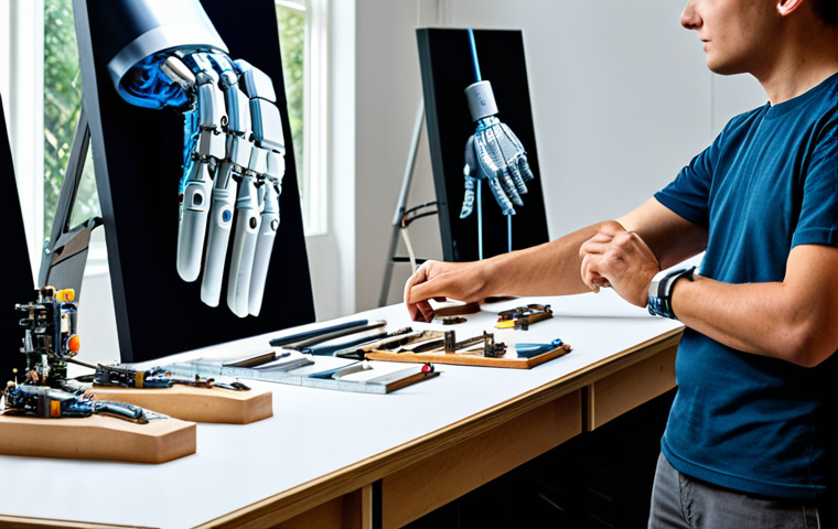 **Prompt 1: Precision and Everyday Life with Bionic Prosthetics**
A skilled individual, fully clothed in modest, comfortable and appropriate attire, meticulously assembling a complex model or painting a detailed artwork using an advanced bionic hand. The setting is a brightly lit, modern workshop or studio, showcasing technological integration and human capability. The subject displays perfect anatomy, correct proportions, and a natural pose. Well-formed hands, proper finger count, and natural body proportions are essential. The image should be safe for work, appropriate content, and family-friendly, emphasizing professional photography and high quality.